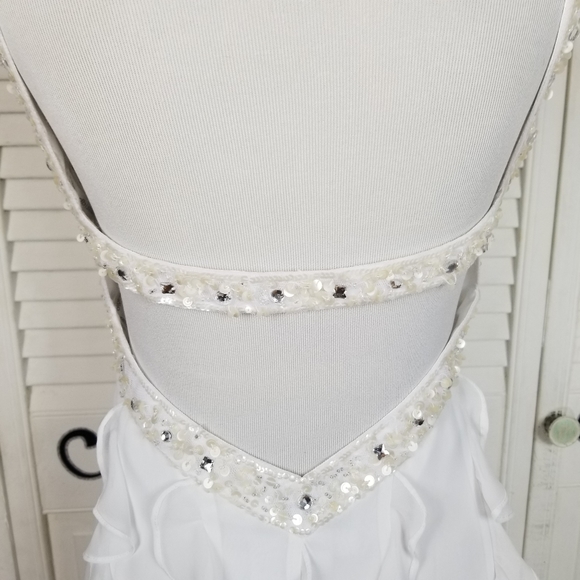 DB Studio beaded romantic white wedding gown silky chiffon - Picture 4 of 6